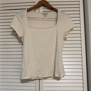 Banana Republic Cream Ribbed Short Sleeve Top